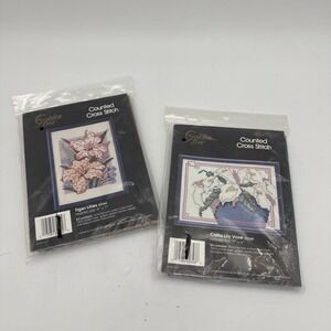 2  1980s Golden Bee Tiger Lilies & Calla Lily Vase Counted Cross Stitch Kits